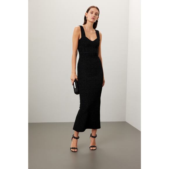 HERVÉ LÉGER Black Bandage Sweetheart Neckline Lurex Gown Dress Size Medium - Picture 3 of 16